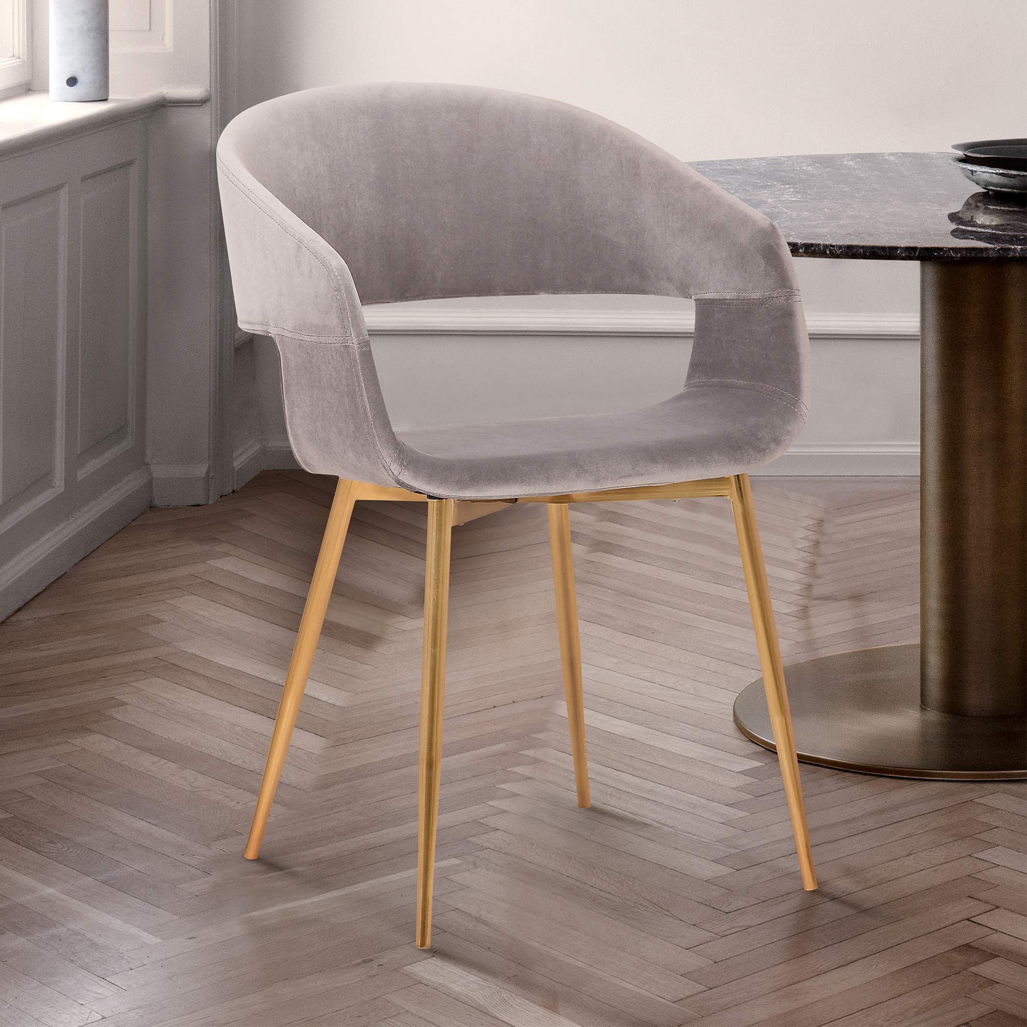 Armen Living Jocelyn Mid-Century Modern Upholstered Fabric Dining Chair - 18 Inch Height, Gray Accent Chair for Dining Room, Kitchen, Office & Living Room