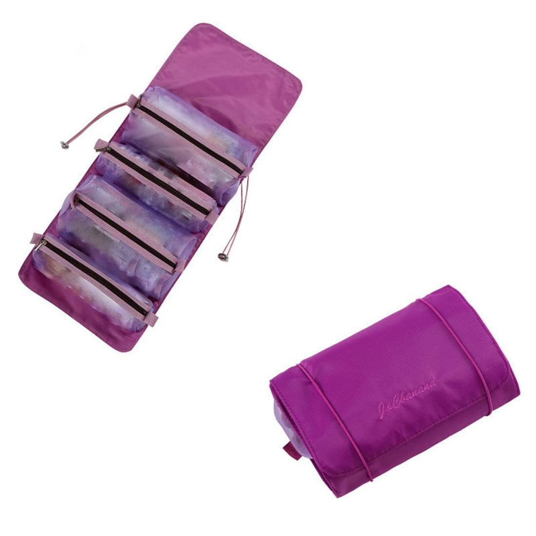 Large Waterproof Hanging Makeup Bag - Foldable Travel Cosmetic Organizer with Detachable Compartments for Toiletries (Purple) | Perfect for Travel, Gym & Daily Storage
