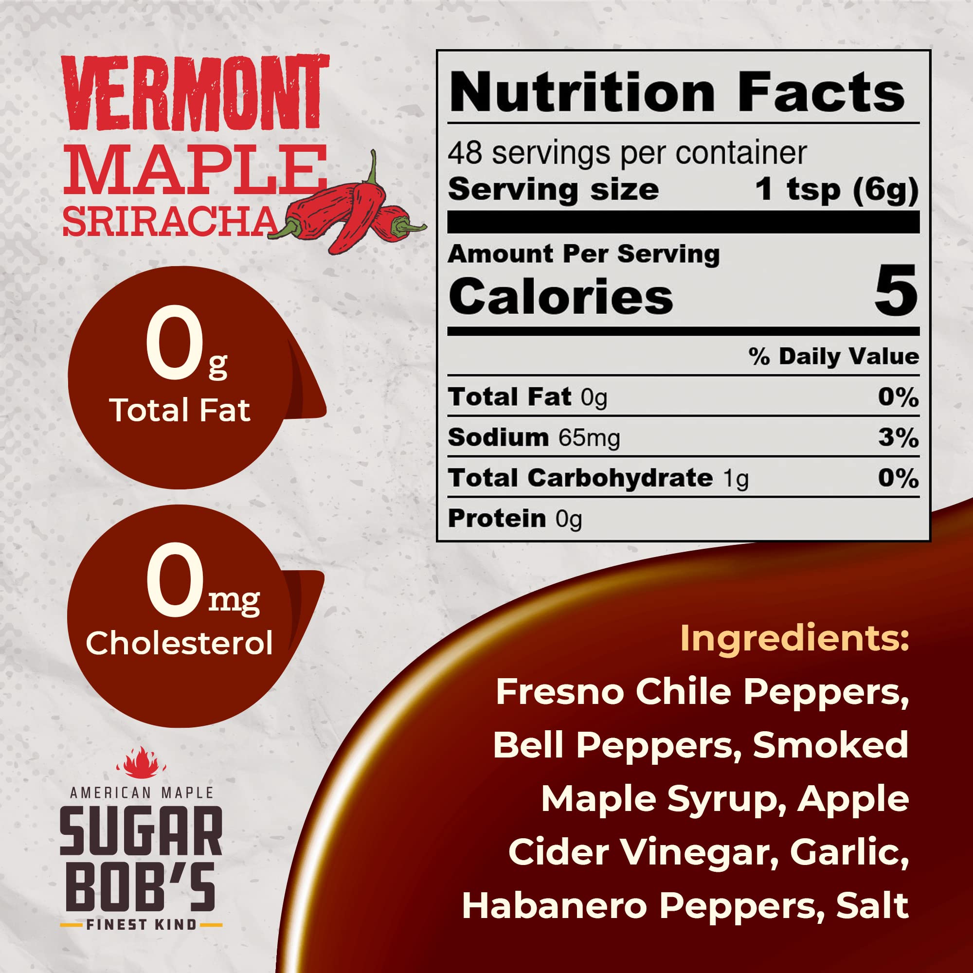 Vermont Smoked Maple Sriracha Hot Sauce - All Natural, Gluten-Free, Non-GMO - 8 fl oz Bottle - Perfect for Wings, Burgers, Tacos & BBQ