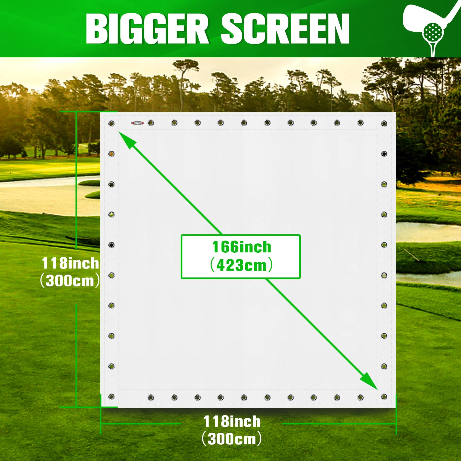 Premium Golf Simulator Impact Screen - 32 Grommet Holes for Indoor/Outdoor Training | 5 Size Options | Perfect for Home Golf Setup & Commercial Simulators