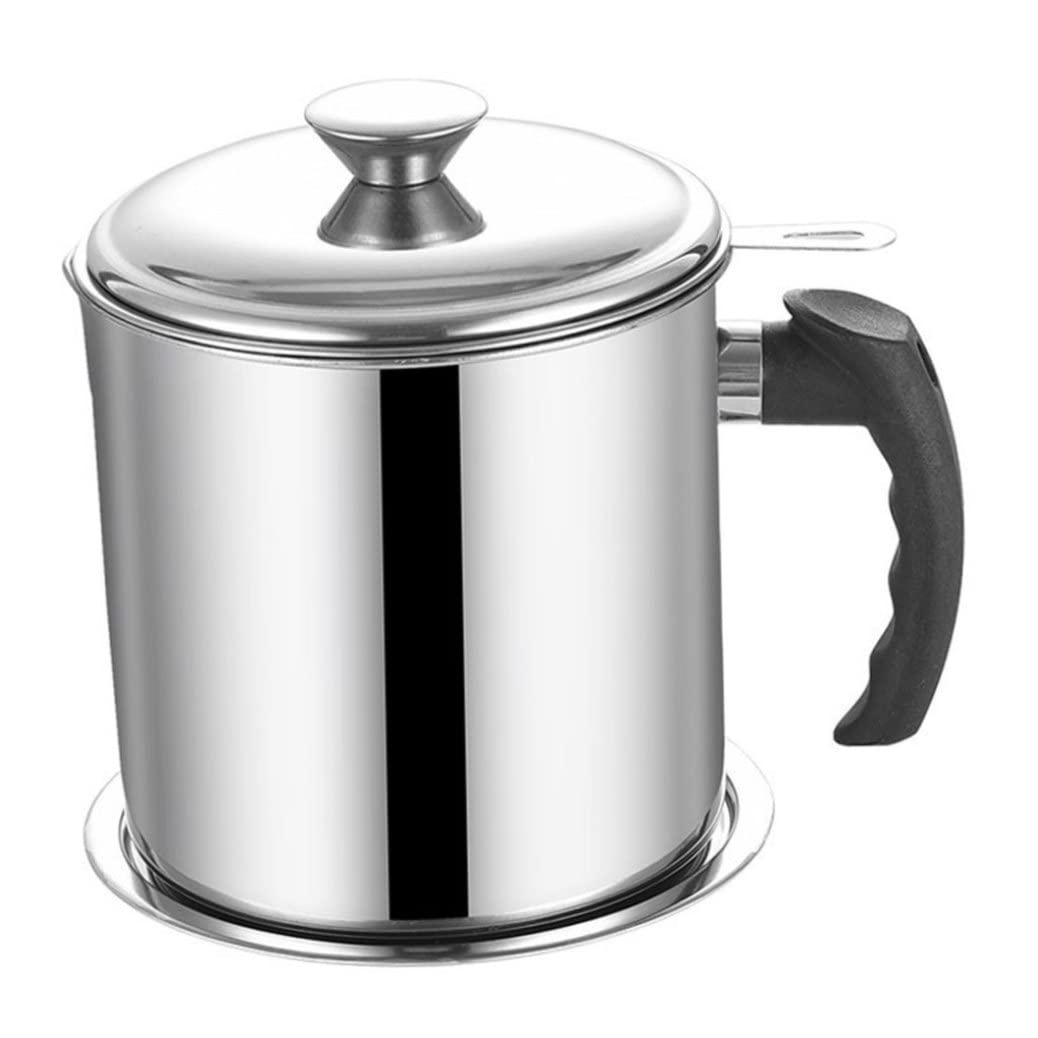 Premium Stainless Steel Oil Strainer Pot with Removable Filter Lid - Large Grease Container for Cooking Oil Storage - Perfect for Home Kitchen, Deep Frying & Restaurant Use