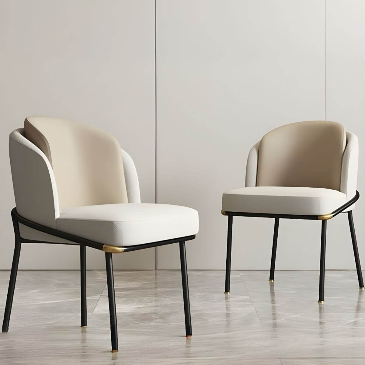 Modern Faux Leather Back Vanity Stool with White Cotton Seat & Metal Legs - Elegant Makeup Chair for Bedroom, Dressing Room & Beauty Salon
