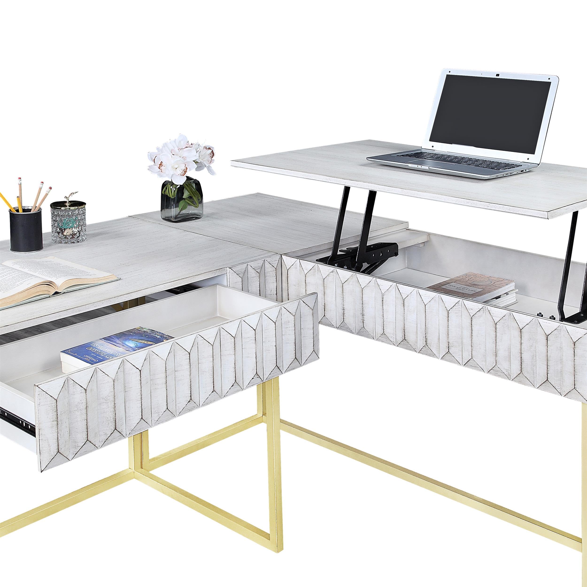 Furniture of America Giffore Wood 2-Piece White Writing Desk Set - Home Office Desk & Chair for Study, Work, and Small Spaces