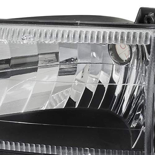 1992-1996 Ford F150 F250 F350 Bronco Black Clear Lens Headlights with Bumper & Corner Lamps - Complete Front Lighting Kit for Off-Road & Restoration Projects