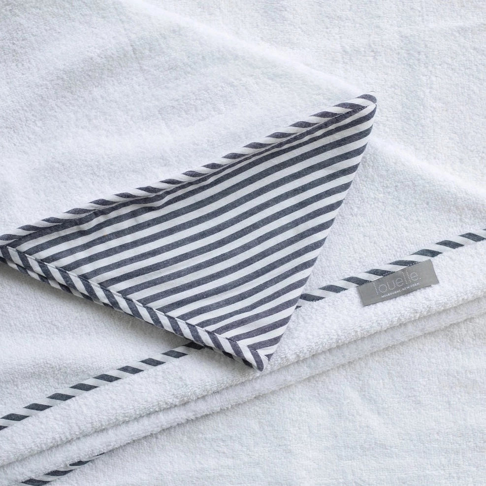Louelle Harbor Island Stripe Hooded Towel and Wash Glove Set - Soft Baby Bath Towel with Mitt for Newborn, Infant & Toddler - Perfect for Bath Time, Swimming & Beach Outings