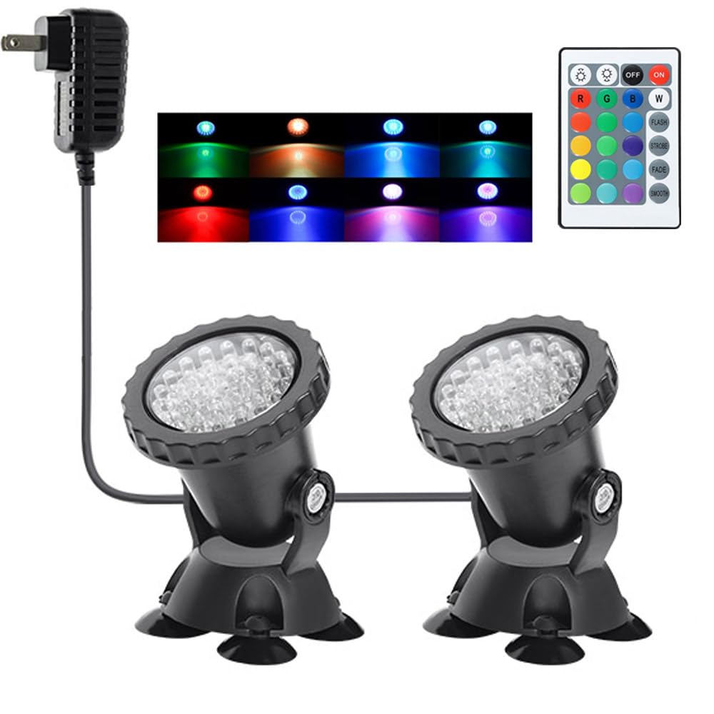 LED Underwater Pond Lights - RGB Color Changing, Dimmable IP68 Waterproof Submersible Spotlight for Outdoor Fountains, Lawn, Yard & Landscape - Perfect for Halloween & Easter Decor (Set of 2)
