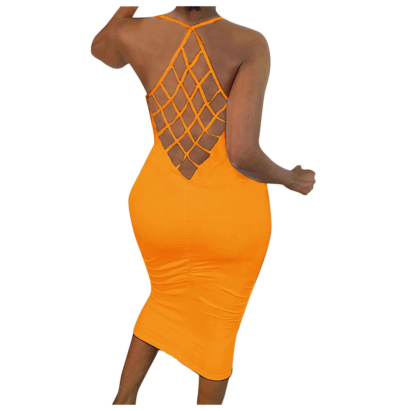 Women's Sleeveless Skinny Solid Fishnet Backless Maxi Dress - Summer Wrap Dress with O-Neck Design in Multiple Colors | Perfect for Beach Parties, Date Nights & Summer Vacations