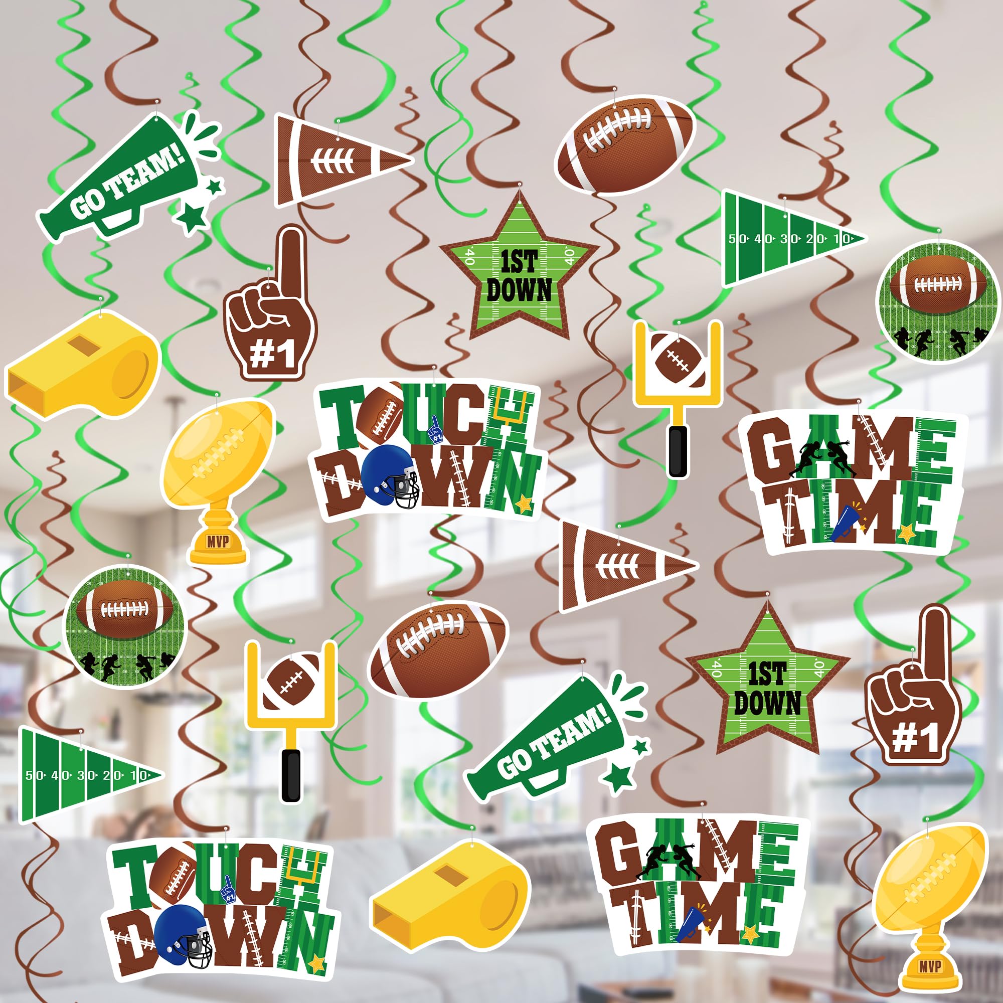 36 Pcs Football Hanging Swirls Decorations - American Football Theme Party Supplies for Super Bowl, Game Day & Sports Events - Perfect for Ceiling Decor, Tailgating & Home Football Parties