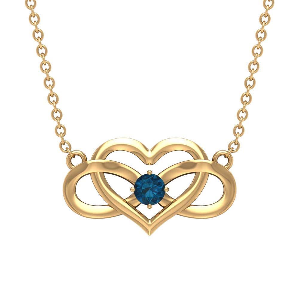 14K Solid Gold London Blue Topaz Infinity Heart Necklace with Chain – Elegant Jewelry Gift for Women, Perfect for Anniversaries, Birthdays & Special Occasions
