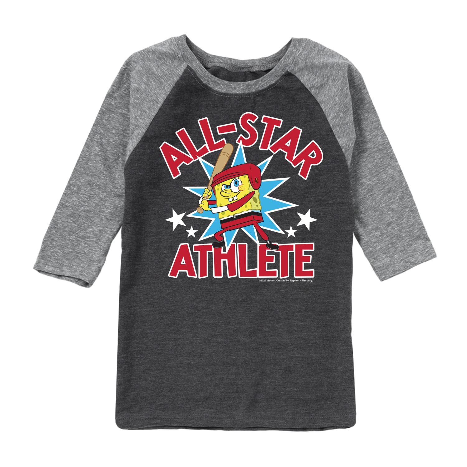 Spongebob Squarepants American All Star Raglan Graphic T-Shirt for Toddler & Youth | Hybrid Apparel | Cartoon Character Tees for Kids Playtime & Casual Wear
