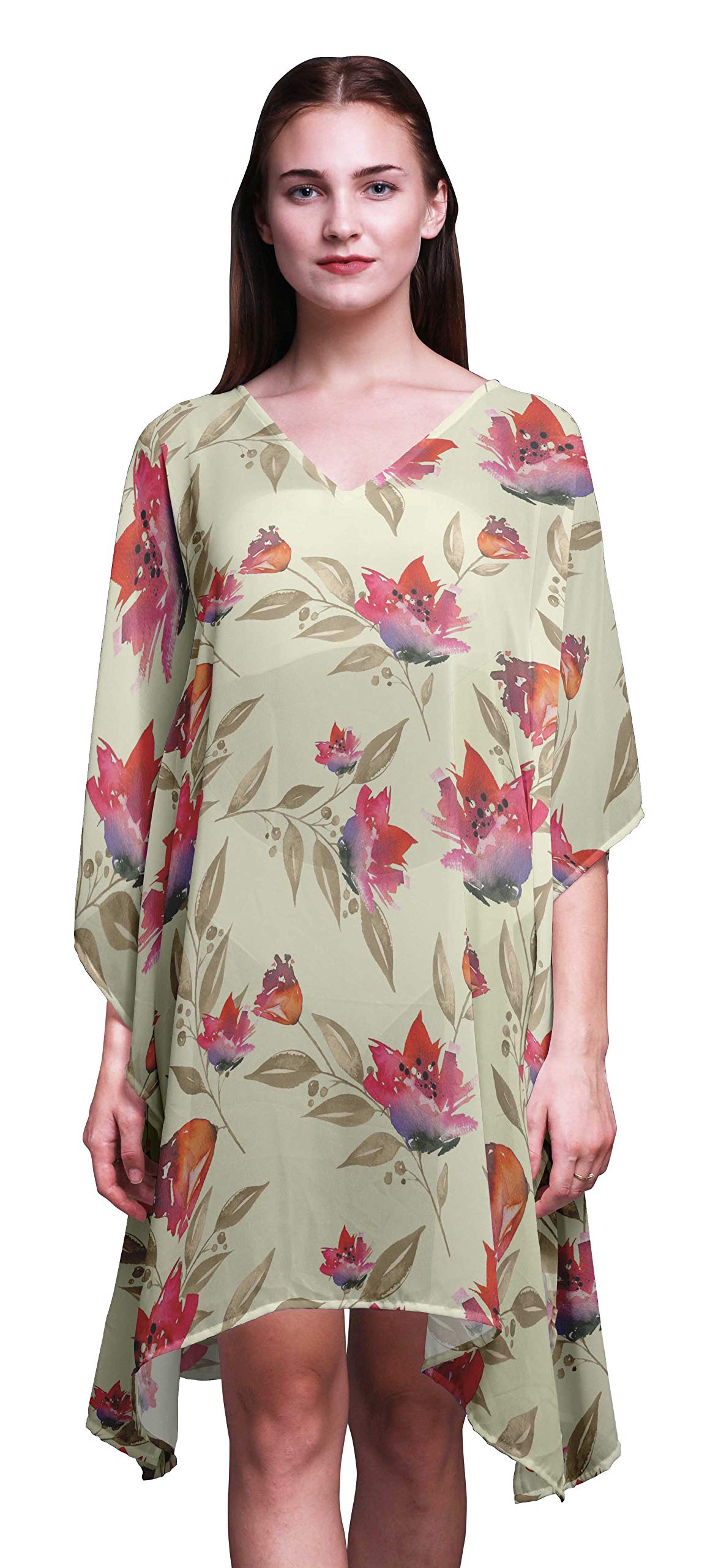 Bimba Women's Short Caftan Midi Dress - Beach Cover Up, Swimwear Wrap, Boho Kaftan for Poolside, Vacation & Summer Outfits