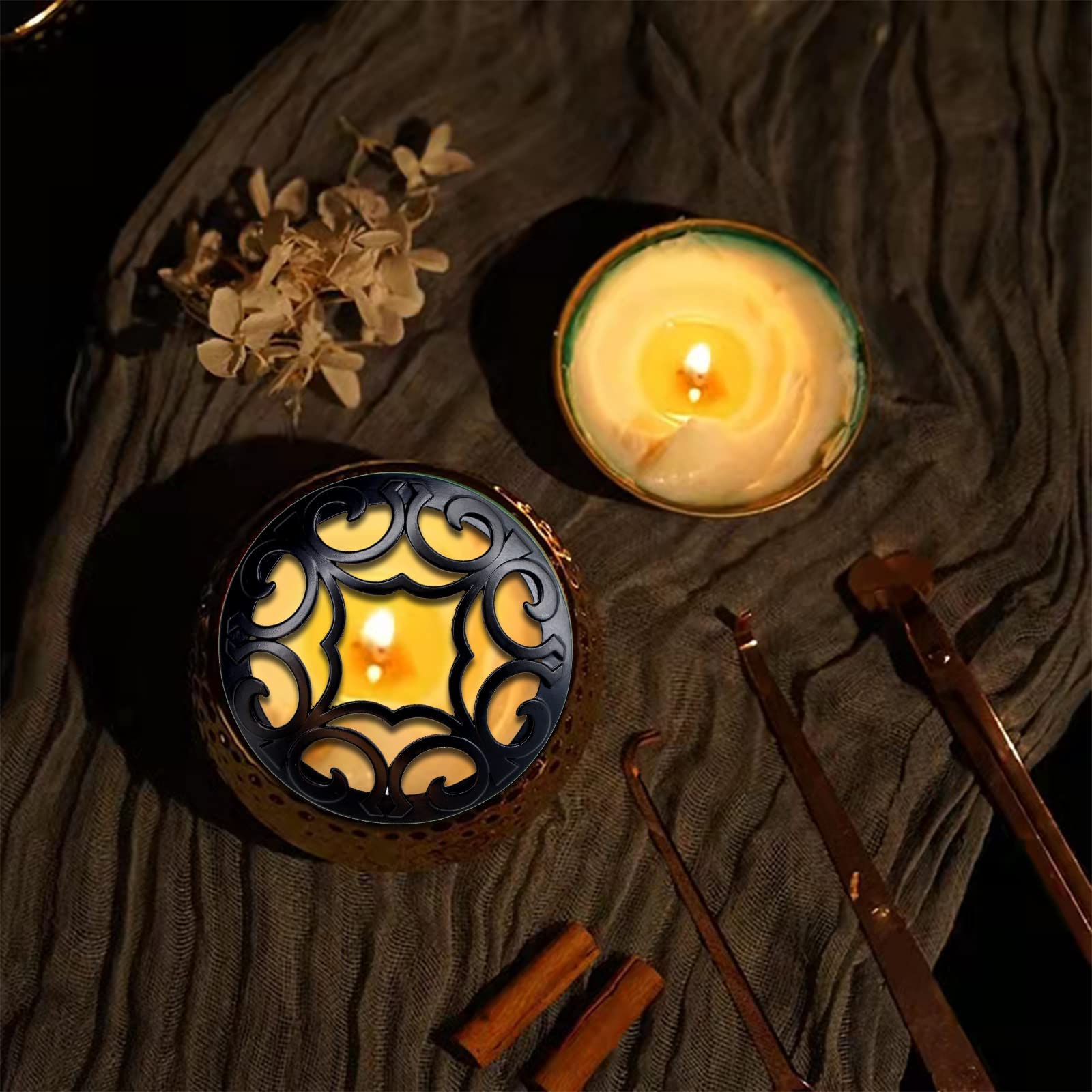 Hion Black Scented Candle Toppers - Decorative Jar Lids & Candle Shades for Even Wax Melting - Perfect Candle Accessories Gift Set for Women - Ideal for Home Decor, Spa Relaxation & Romantic Ambiance