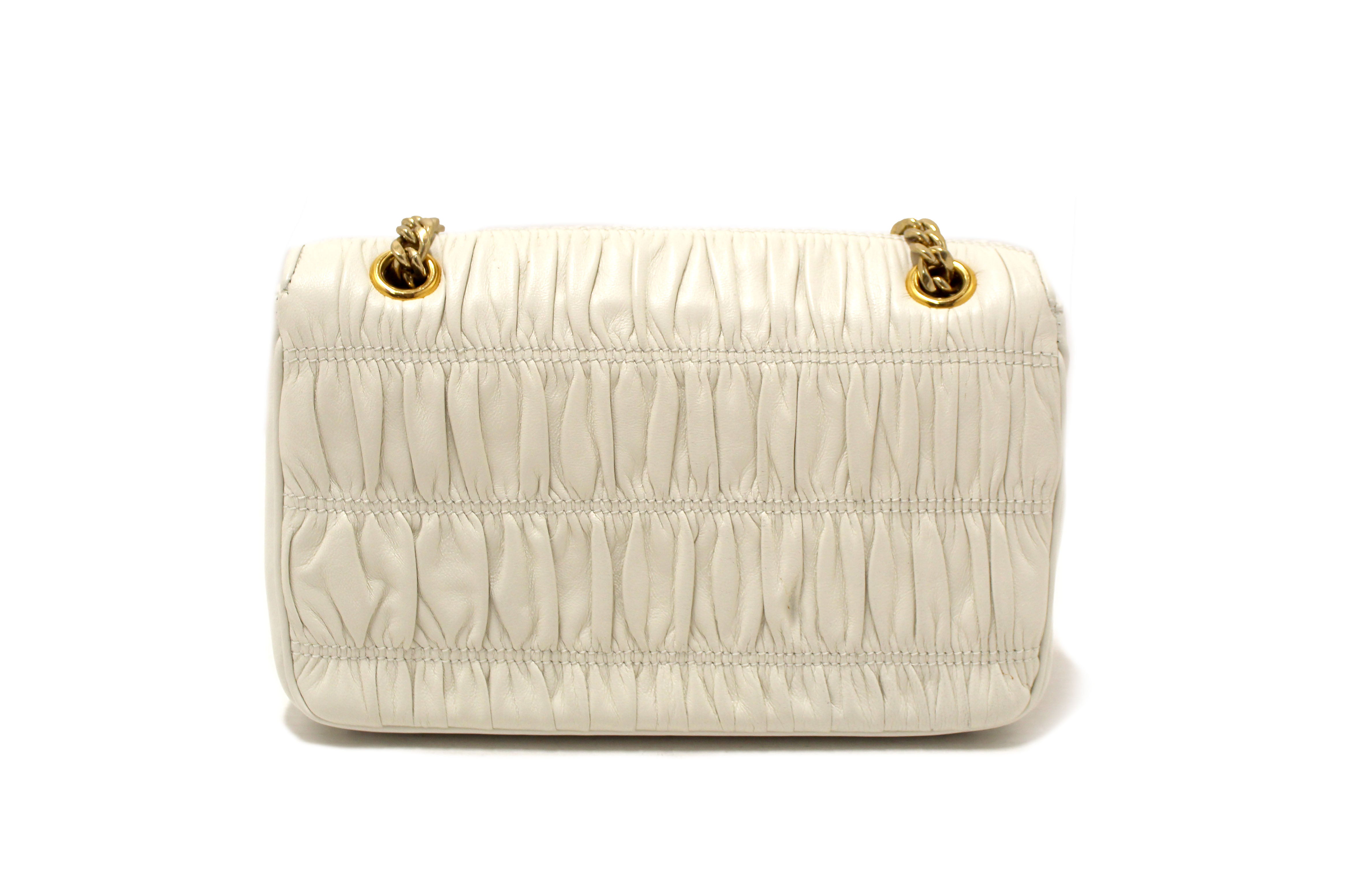 Authentic Prada Off-White Matelassé Nappa Leather Flap Chain Crossbody Bag for Women | Luxury Designer Handbag for Parties, Work & Everyday Use