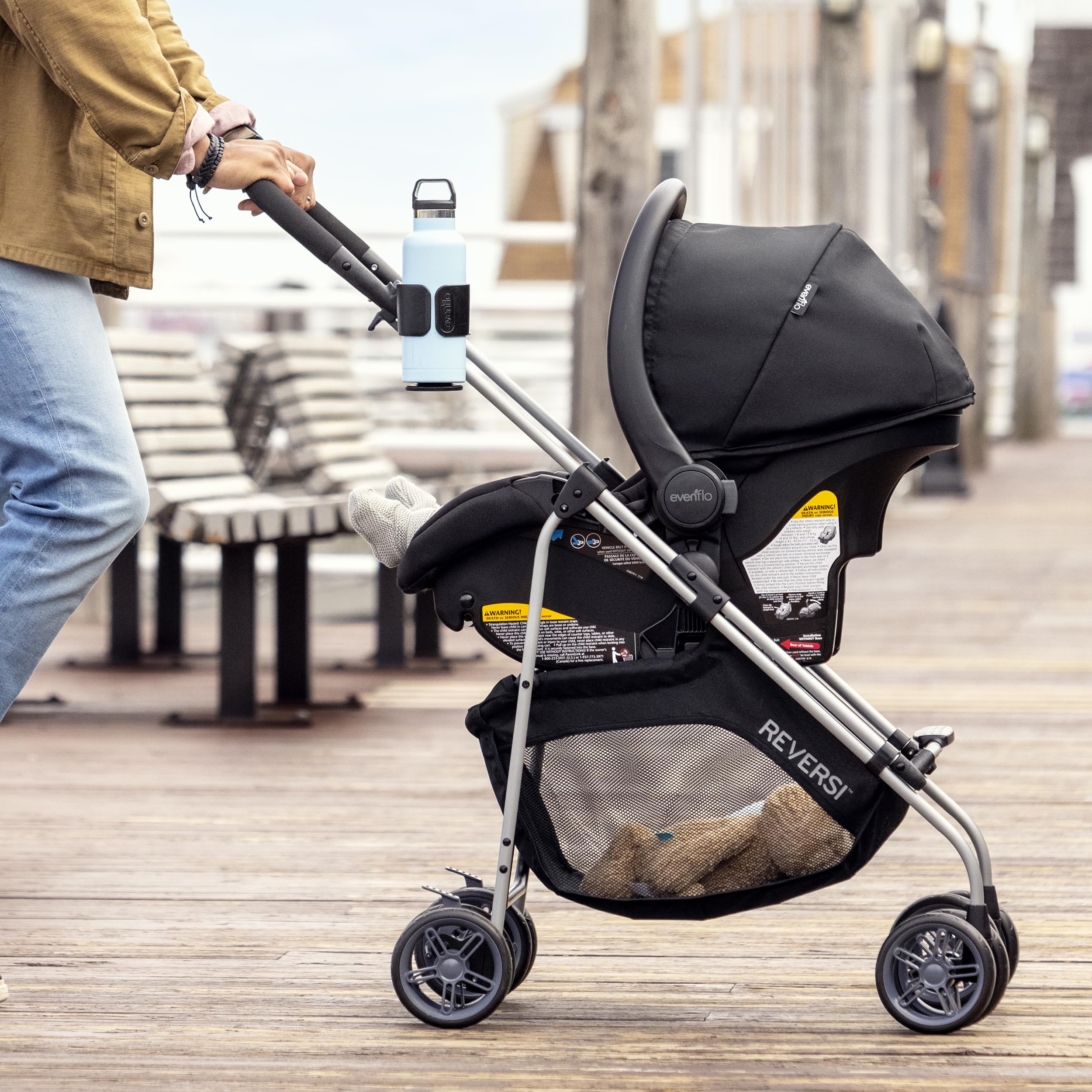 Evenflo Reversi Lightweight Reversible Stroller - Compact Foldable Baby Stroller with Adjustable Canopy & Parent Tray, Altair Black | Perfect for Travel, Shopping & Daily Walks