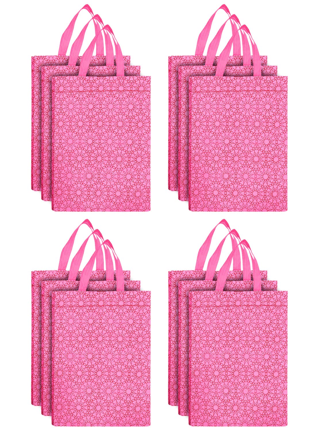 Kuber Industries 12-Pack Pink Fabric Grocery Shopping Bags with Handles - Reusable & Durable for Groceries, Shopping, and Everyday Use