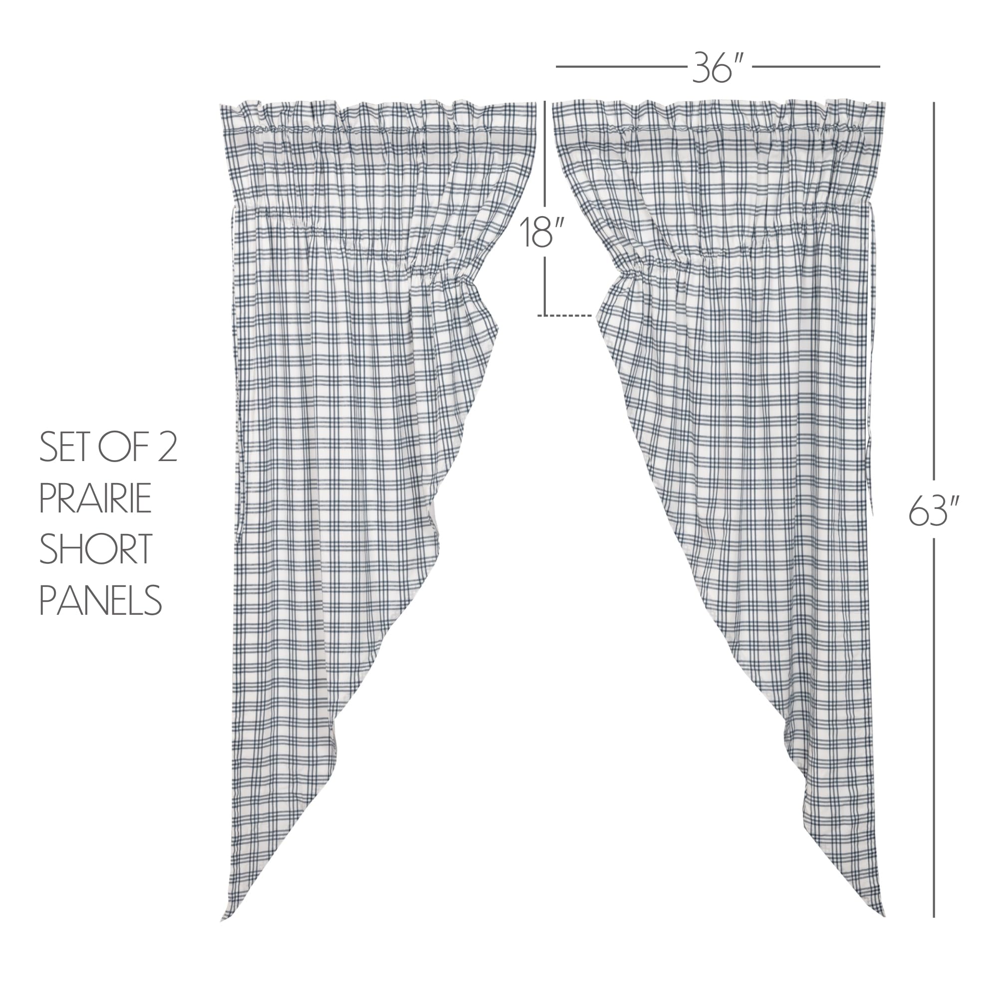 Sawyer Mill Plaid Cotton Farmhouse Curtains - Rod Pocket & Drawstring Ties Prairie Panel Pair in Blue | Rustic Window Treatments for Living Room, Bedroom & Kitchen Decor