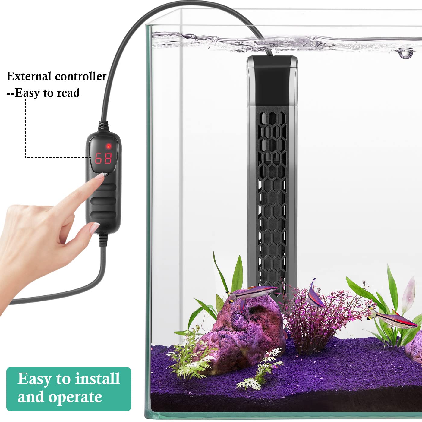 HITOP 400W PTC Aquarium Heater with Digital Controller - Submersible Fish Tank & Turtle Tank Heater for 55-100 Gallon Tanks, Durable Design with Removable Protective Cover | Perfect for Freshwater & Saltwater Aquariums, Reptile Habitats & Aquatic Pets