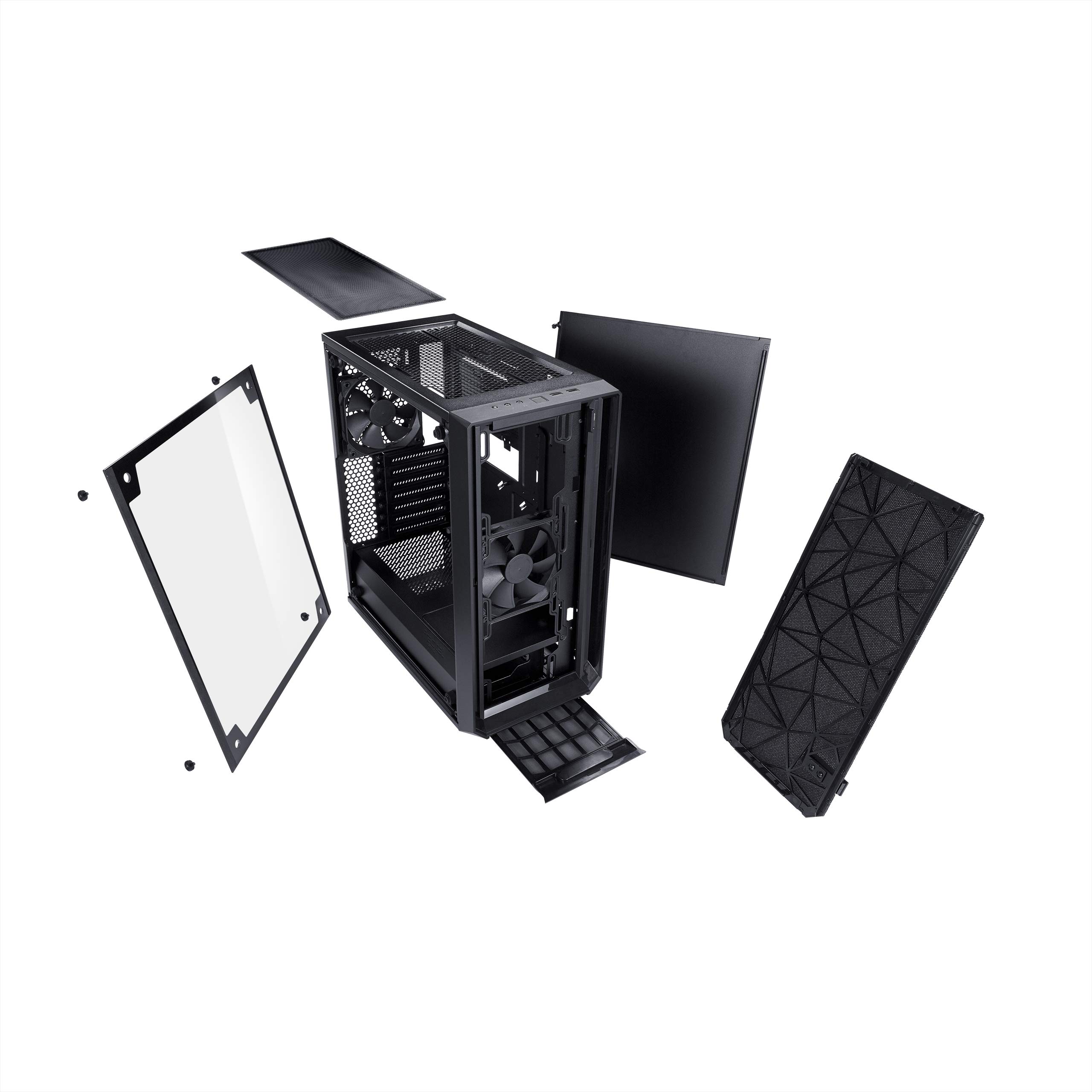Fractal Design Meshify C Compact ATX Mid Tower PC Case - High Airflow Mesh Front Panel, 2x 120mm Fans, PSU Shroud, Modular Interior - Water Cooling Ready, USB 3.0, Tempered Glass Side Panel (Black) - Perfect for Gaming Rigs & Workstation Builds