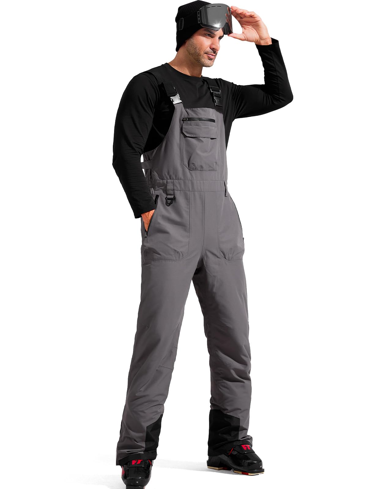 FREE SOLDIER Men's Waterproof Insulated Snow Bib Overalls - Windproof Softshell Ski Pants for Winter Sports & Outdoor Activities - Perfect for Skiing, Snowboarding & Cold Weather Adventures