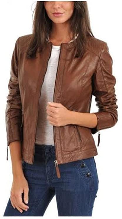 Genuine Brown Leather Jacket for Women & Men - Soft, Stylish Winter Fashion Coat - Medium Size - Perfect for Casual Outings, Date Nights & Cold Weather