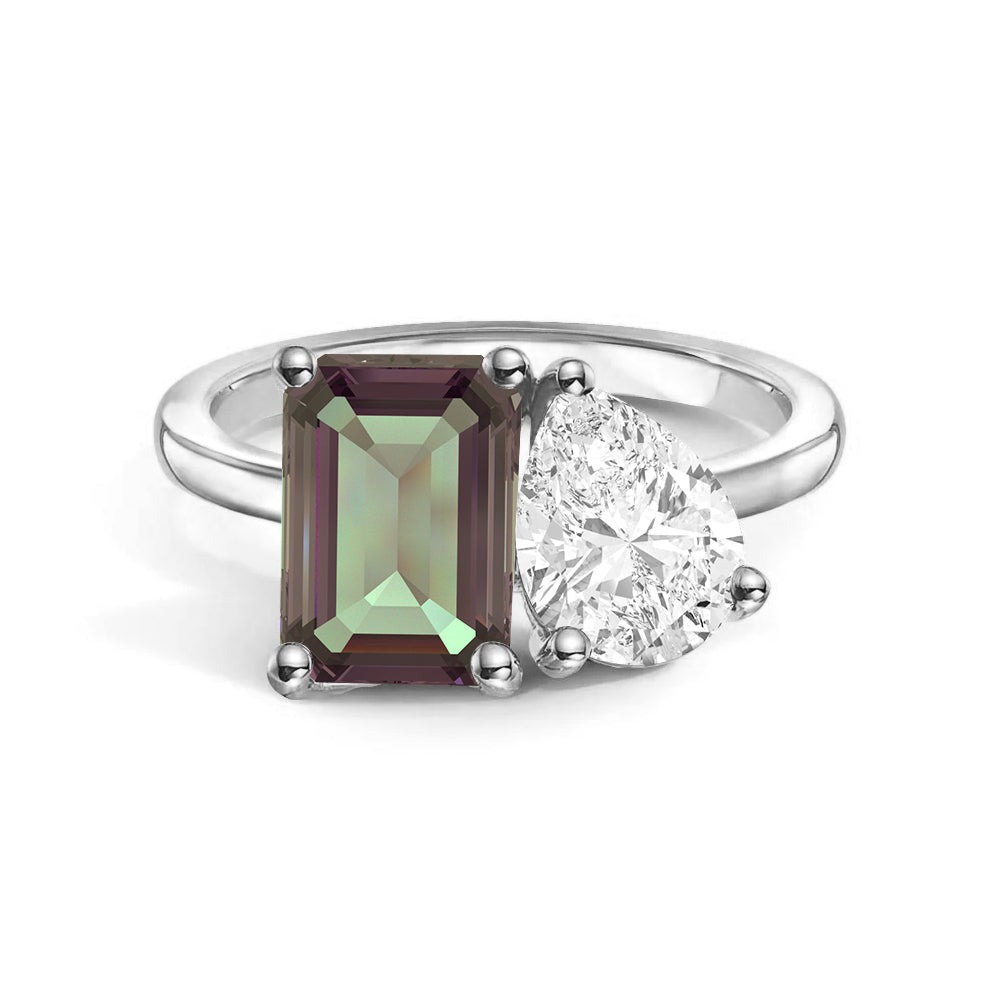 Personalized Alexandrite Toi et Moi Anniversary Ring - Custom Birthstone Jewelry for Couples, Engagements & Romantic Gifts
