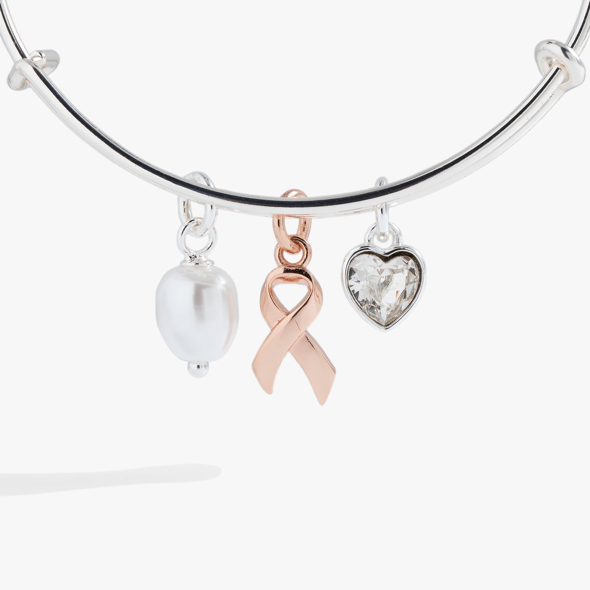 Breast Cancer Awareness Triple Charm Bangle - Pink Ribbon Bracelet for Women, Support Survivors & Raise Awareness - Perfect for Fundraisers, Gifts & Everyday Wear