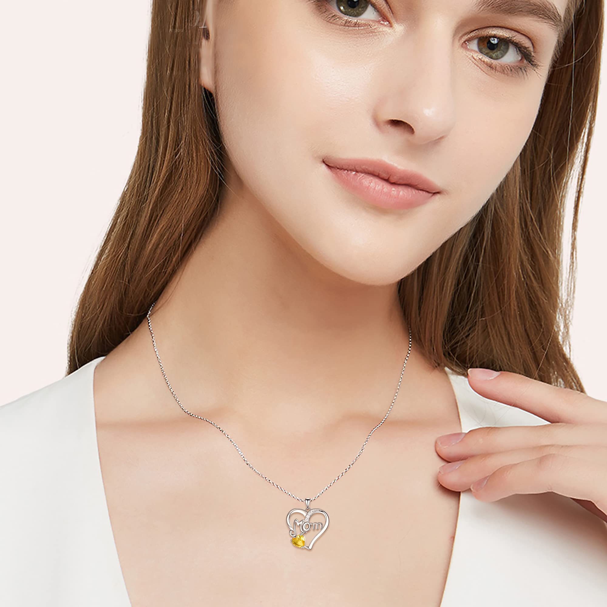 EVER FAITH Sterling Silver Mom Necklace with CZ Birthstone Heart Pendant - Elegant Jewelry Gift for Women, Daughter Birthday Present | Perfect for Mother's Day, Christmas & Special Occasions