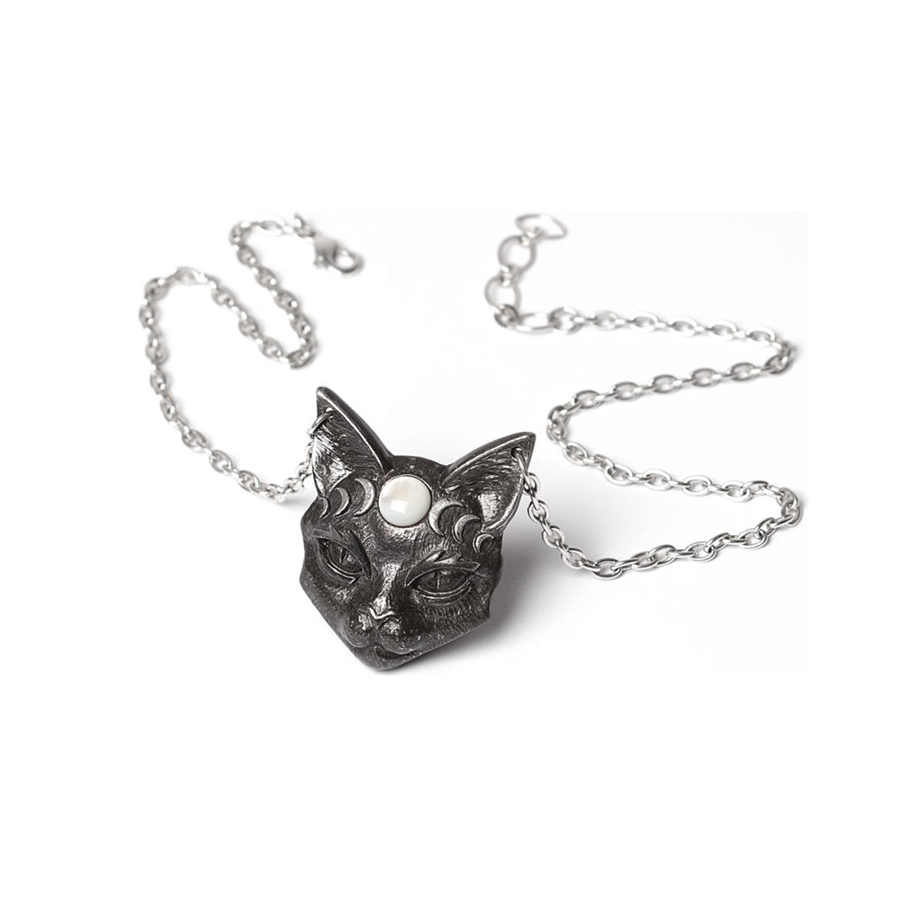 Blackened Pewter Moon Cat Necklace for Women - Gothic Jewelry, Unique Handmade Cat Pendant, Perfect for Halloween, Cosplay & Gift Giving