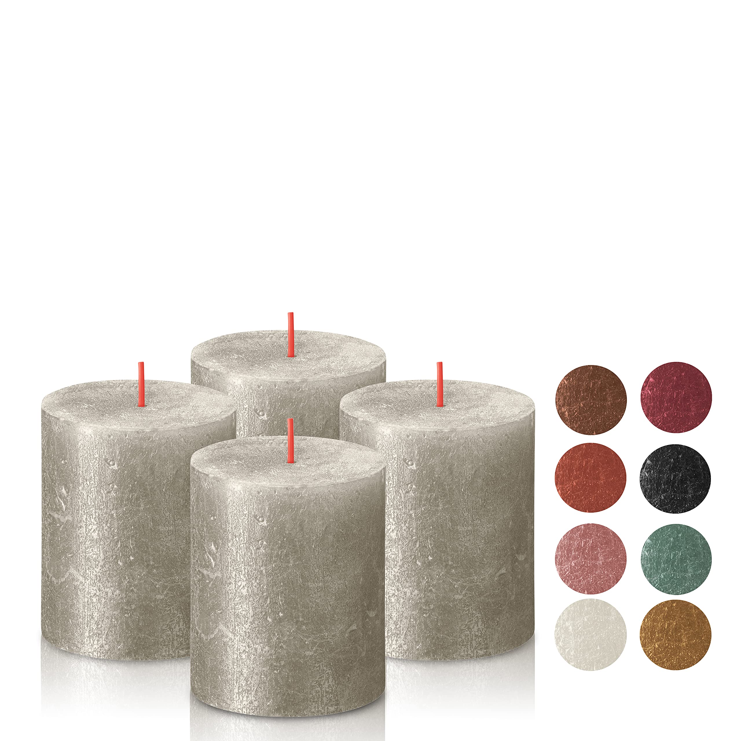 BOLSIUS Silver Shimmer Metallic Pillar Candles 4 Pack - 2.75