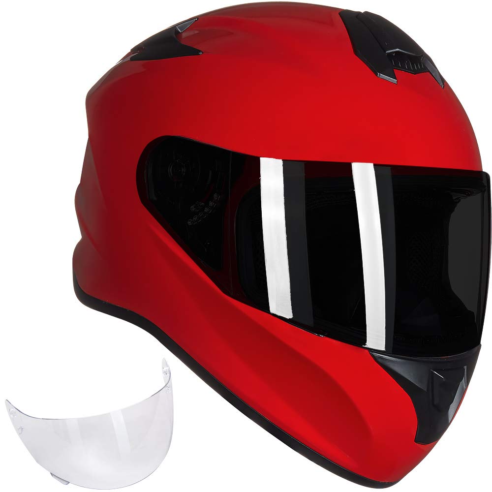 DOT Approved ILM ST-06 Full Face Motorcycle Helmet for Men & Women - Street Bike Helmet with Enlarged Air Vents & Free Replacement Visor (Red, Medium) | Perfect for Commuting, Racing & Long Distance Riding