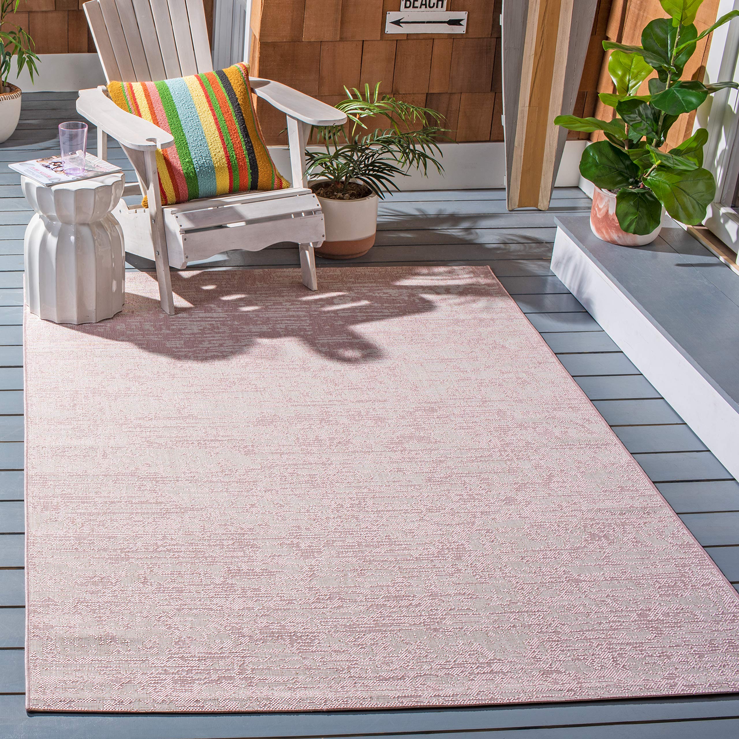 SAFAVIEH Courtyard Collection 9' x 12' Pink & Ivory Indoor Outdoor Rug - Waterproof, Easy Clean, Non-Slip Backing for Patio, Backyard, Mudroom, Deck, Poolside (CY8452)