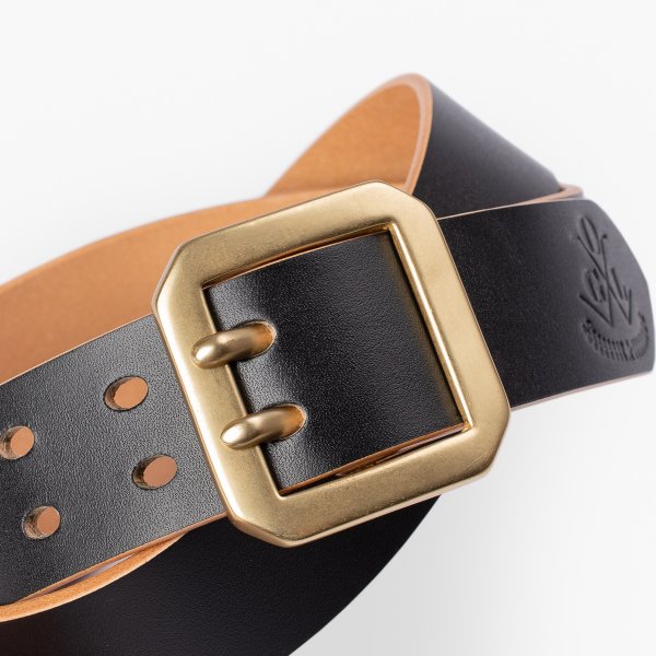 Premium OGL Double Prong Garrison Buckle Leather Belt - Hand-Dyed Black for Men | Durable Dress & Casual Belt for Work, Outdoor & Everyday Wear