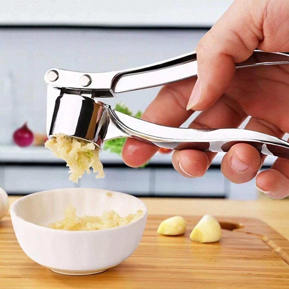 Premium Stainless Steel Garlic Press Crusher & Mincer - Heavy Duty Professional Kitchen Tool with Silicone Peeler, Easy Clean Design - Perfect for Home Cooking, Restaurants & Meal Prep (Pink)