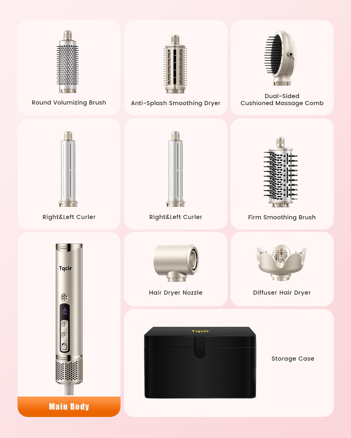 8-in-1 Professional Hot Air Styler & Hair Dryer Brush - Powerful Multi-Styler with Auto-Wrap Curler & Storage Case - Fast Drying, Curling, Straightening & Volumizing Without Heat Damage - Perfect for Salon-Quality Styling at Home, Travel & Daily Hair Care