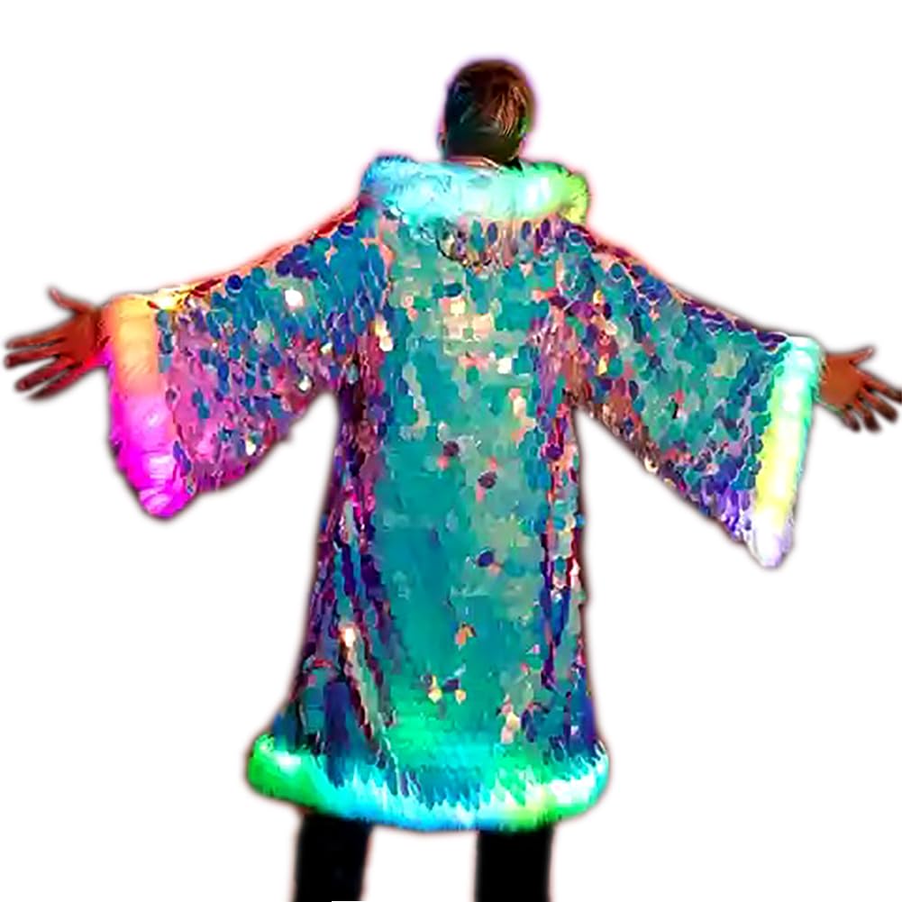 LED Sequin Light Up Jacket for Women & Men - Sparkling Rave Costume, Party Wear, Festival Outfit - Perfect for Halloween, Christmas, Concerts & Nightclub Events
