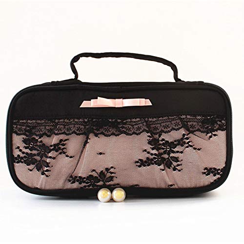 Double Layer Portable Cosmetic Bag for Travel - Large Capacity Makeup Organizer with Lace Design by Haieshop | Perfect for Travel, Home Storage & Gift Giving