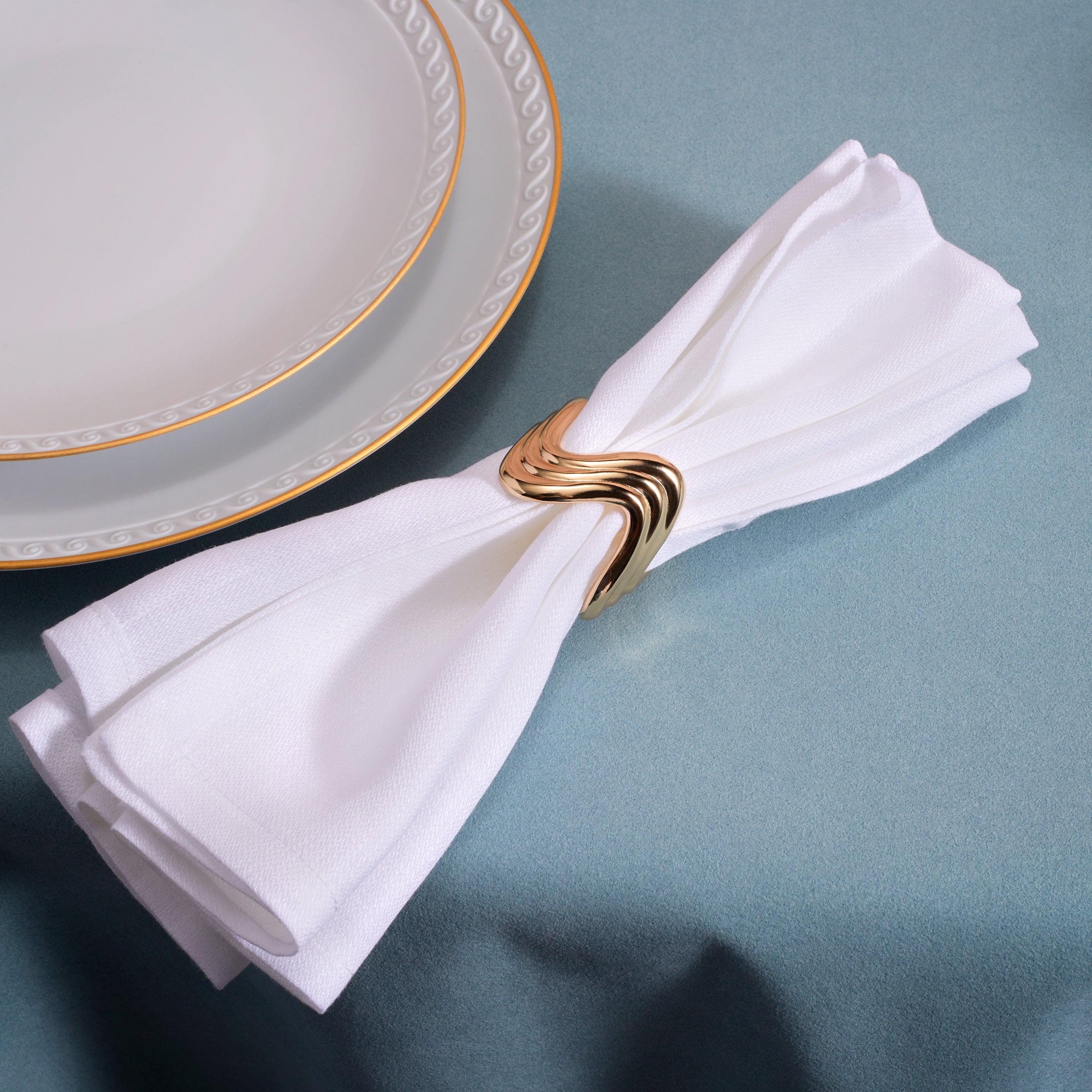 Elegant Gold Ripple Napkin Rings Set of 4 - Premium Tableware for Wedding, Dinner Party & Holiday Decor