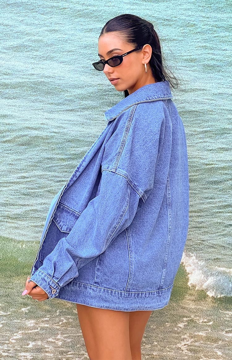 Abigail Mid Wash Denim Bomber Jacket for Women - Vintage Style Denim Jacket with Front Pockets - Perfect for Casual Outfits, Streetwear & Fall Layering