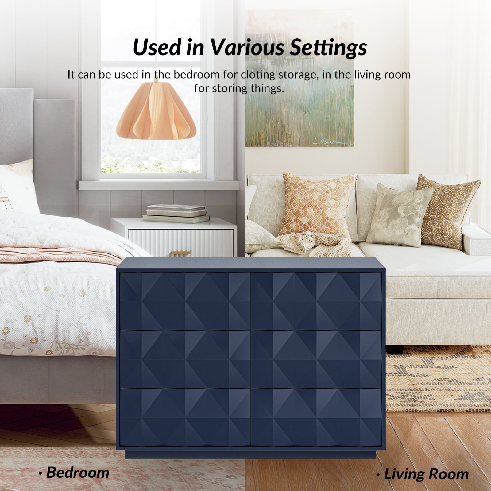 Modern 6-Drawer Dresser with Geometric Design - 50