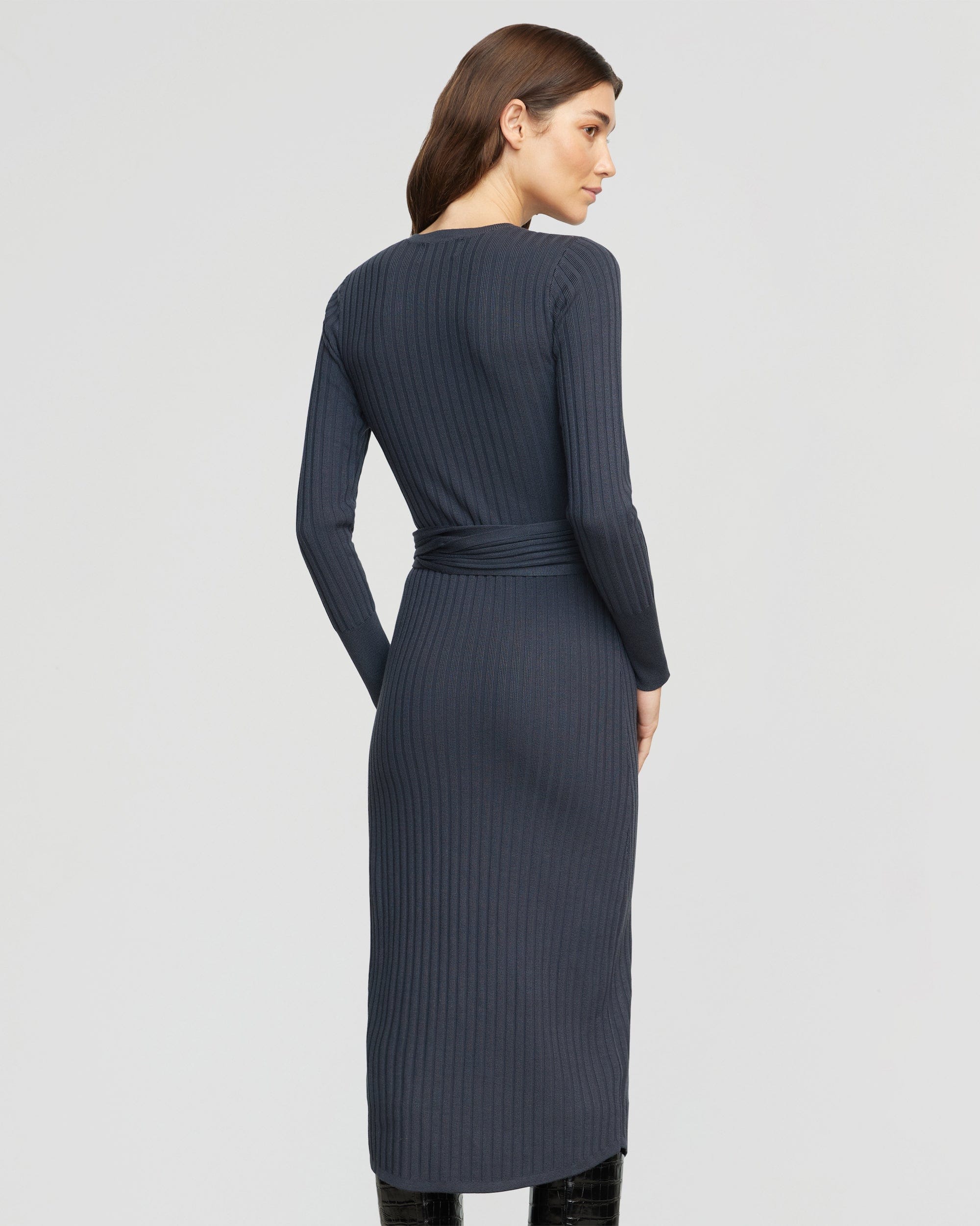 Carmen Tie Front Ribbed Dress - Women's Elegant Bodycon Midi Dress for Party, Date Night & Office Wear