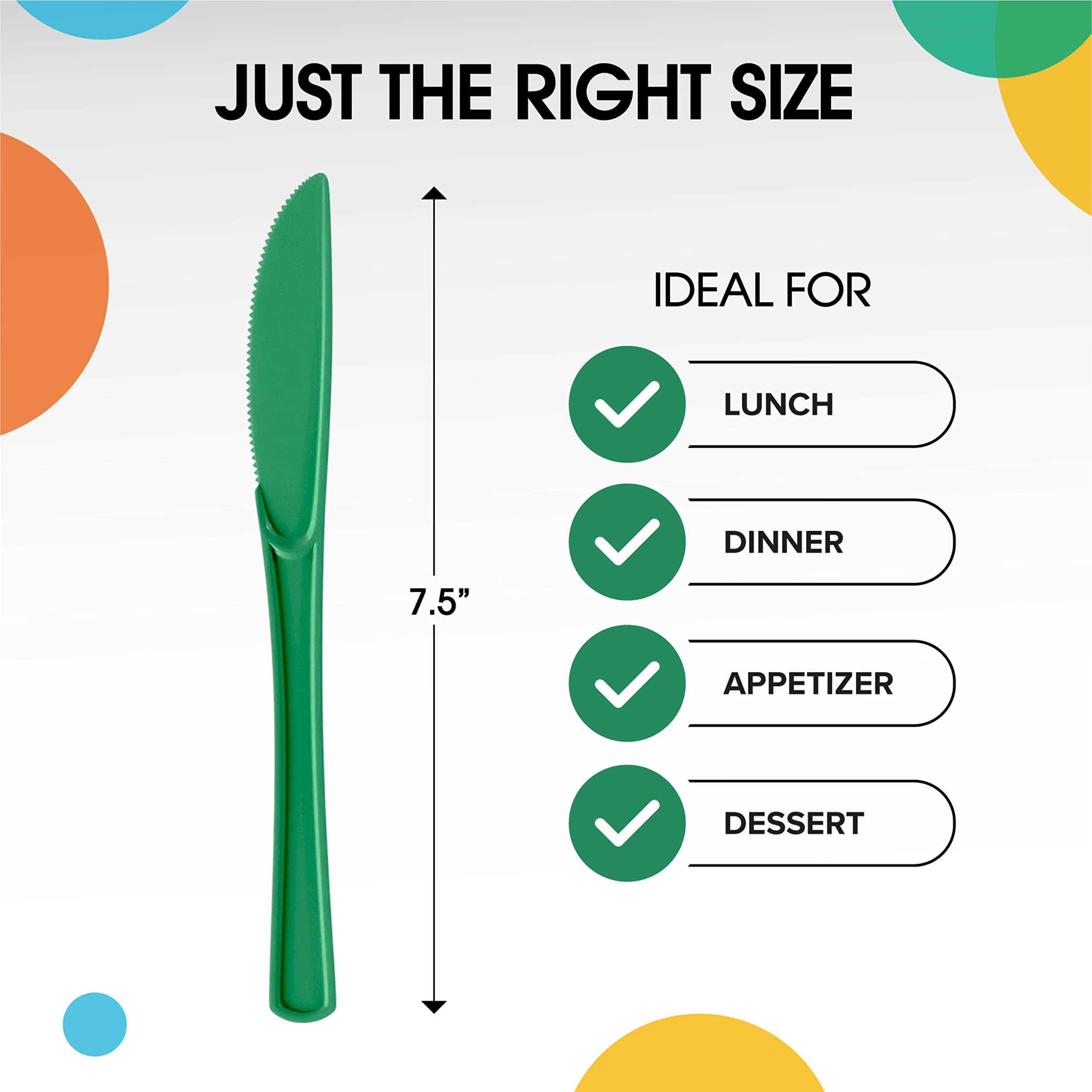 50-Pack Heavy Duty Green Plastic Knives - Disposable Cutlery Set for Parties, Picnics & Events | Durable Eco-Friendly Flatware for Outdoor Dining, BBQ, Camping & Catering