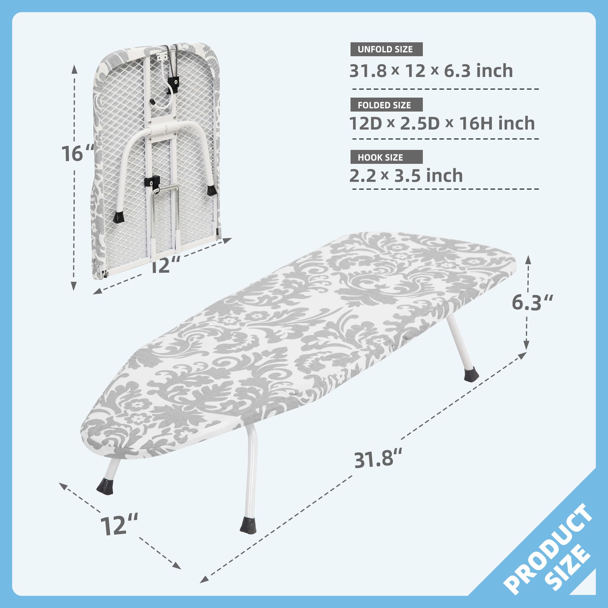 Portable Folding Ironing Board with Removable Cover - Compact for Laundry & Dorms