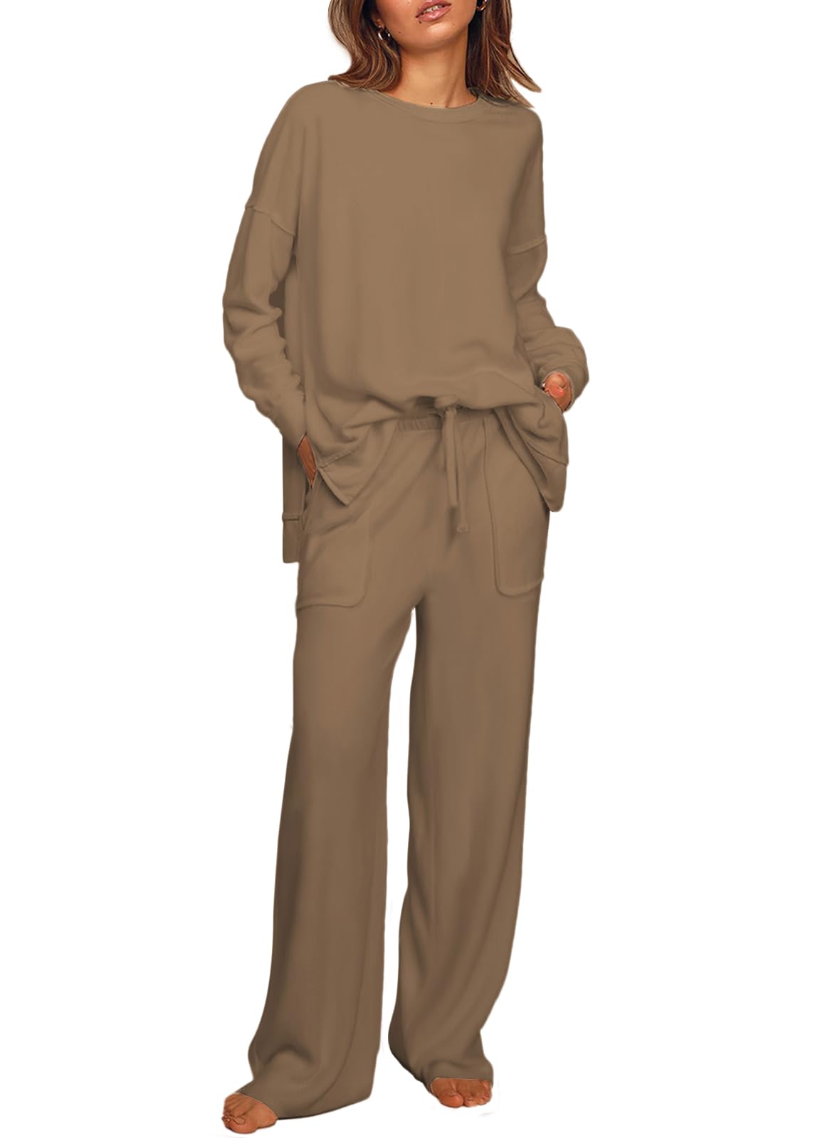 ETCYY Women's 2-Piece Lounge Set - Split Side Sweatshirt & Wide Leg Sweatpants Outfit | Soft Casual Loungewear for Home, Yoga & Travel | Comfortable Matching Sets for Women