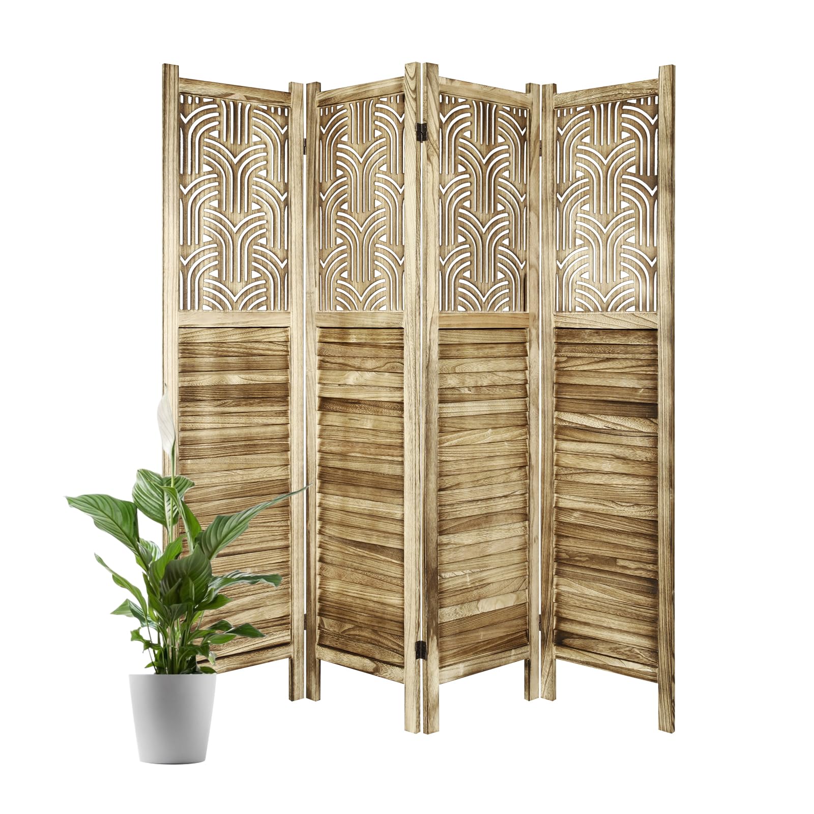 ECOMEX 4 Panel Freestanding Room Divider Screen - Foldable Privacy Partition for Home, Office, Bedroom - Brown Wooden Room Separator | Perfect for Creating Private Spaces, Home Decor, and Room Organization