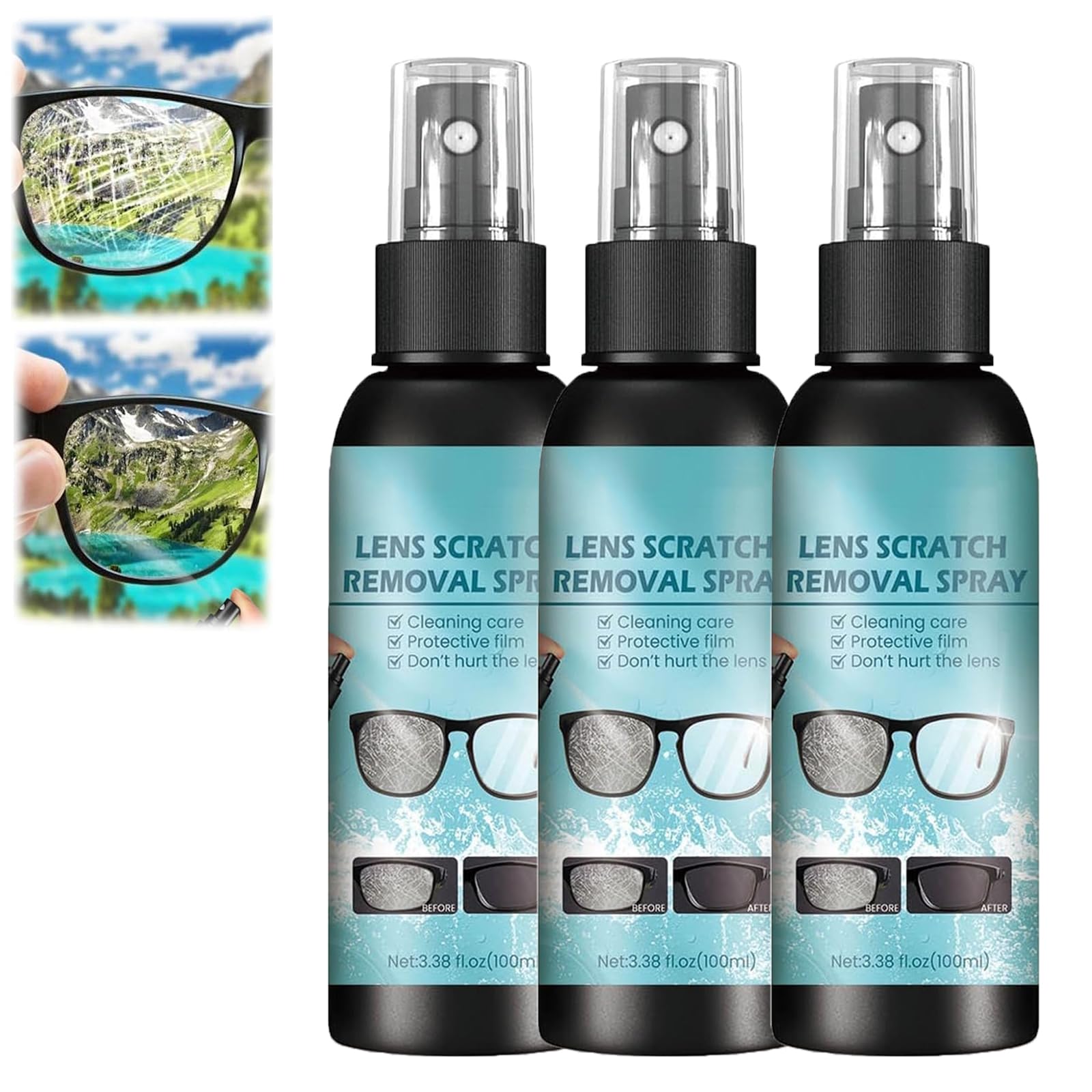 Lens Scratch Remover Spray - Eyeglass & Windshield Repair Liquid for Scratches on Glasses, Sunglasses & Screens - 3PCS - Perfect for Daily Use, Travel & Outdoor Activities
