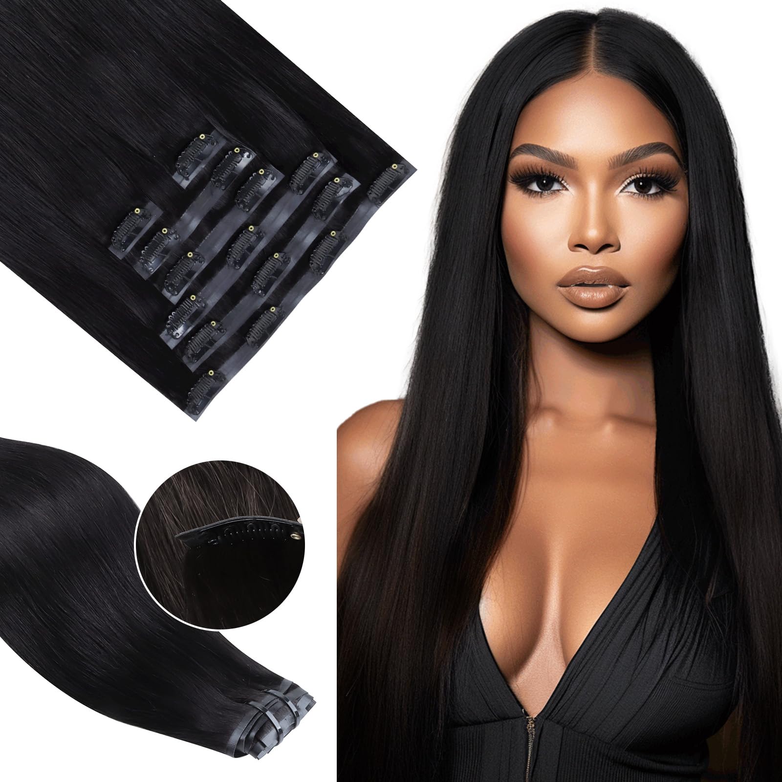 Clip in Hair Extensions Straight 14 Inch & Human Braiding Hair Deep Wave 16 Inch 50g & 100g – Natural Look for Parties, Weddings & Everyday Styling