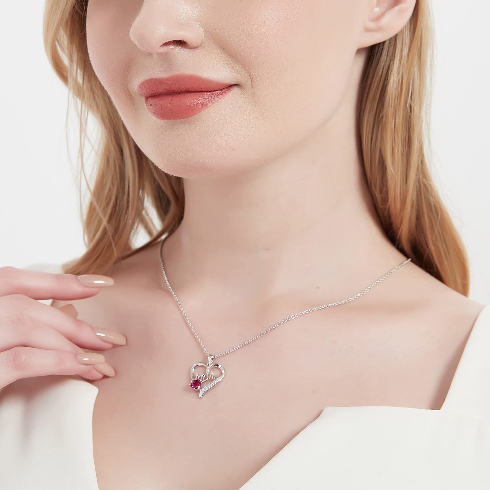 EAMTI 925 Sterling Silver Heart Necklace for Women - Ruby Heart Pendant Gift for Wife, Mom, Girlfriend - Perfect for Valentine's Day, Anniversary, Birthday & Mother's Day Gifts