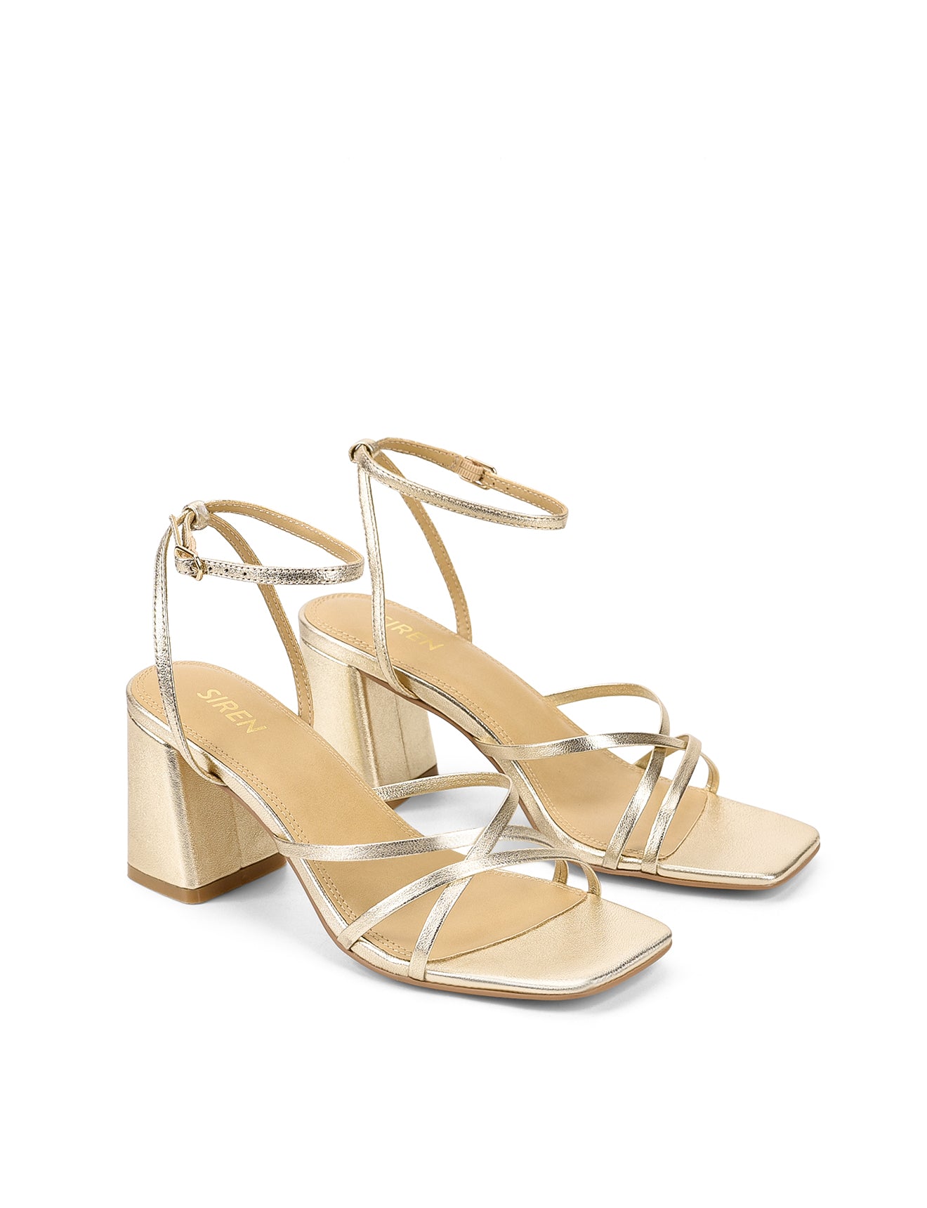 Straus Women's Gold Metallic Leather Block Heel Sandals - Comfortable Dressy Summer Shoes for Weddings, Parties & Office Wear