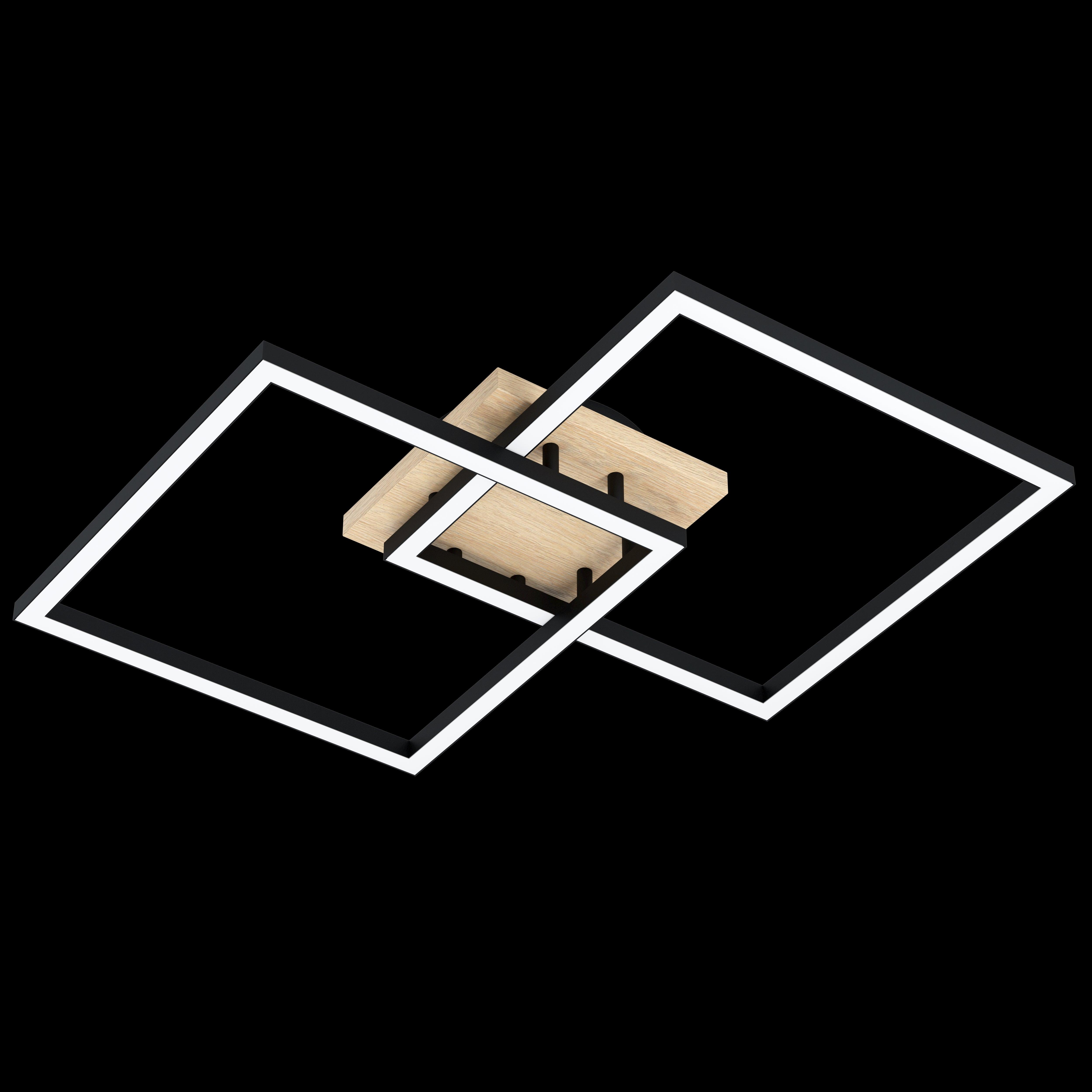 Eglo Connect Lomaltas Z Smart LED Flush Mount Ceiling Light with 2 Square Light Rings - Dimmable Oak Veneer Fixture for Bedroom, Living Room & Kitchen Lighting