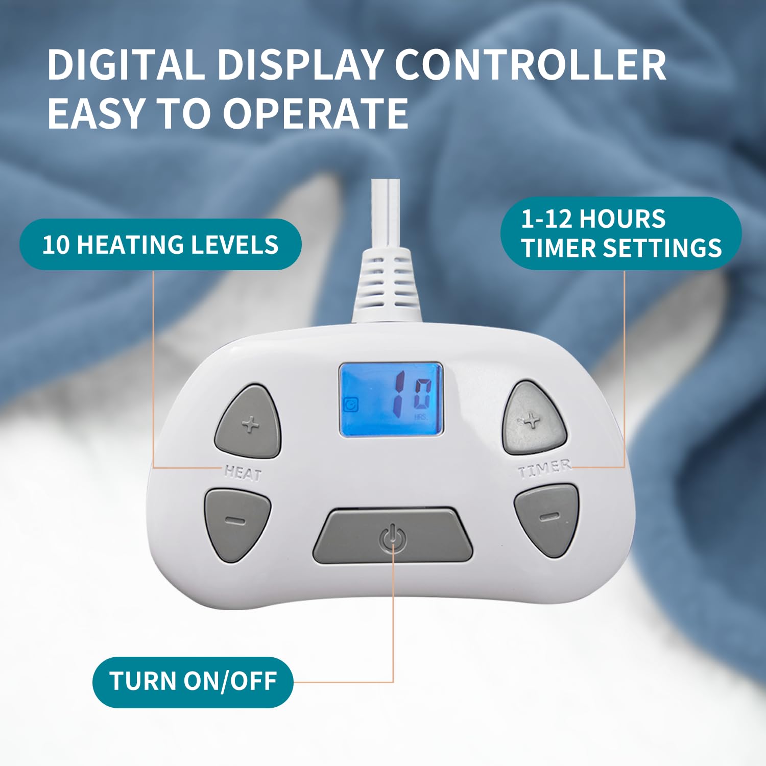Electric Heated Blanket Twin Size - 10 Adjustable Heat Levels & 12-Hour Auto Shutoff - Polar Fleece & Sherpa Lining - 62